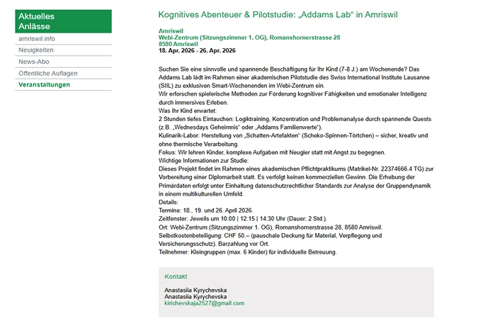 An article about the project on the amriswil.info website