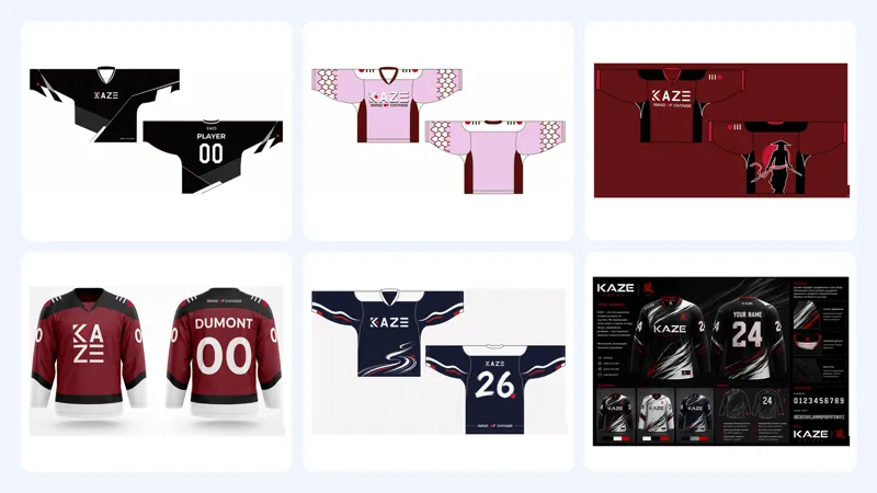 Six jerseys for the KAZE Hockey brand